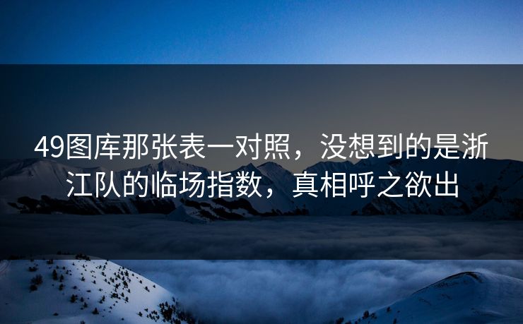 49图库那张表一对照，没想到的是浙江队的临场指数，真相呼之欲出